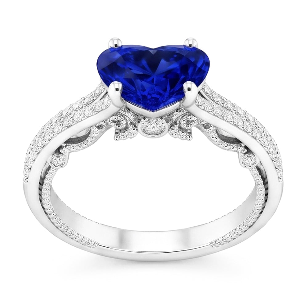 Natural Sapphire Ring 4.50ct - White Gold 14K