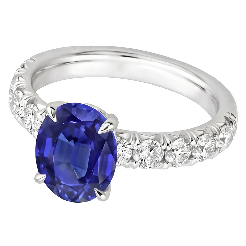 Natural Sapphire Ring 4.50ct - White Gold 14K