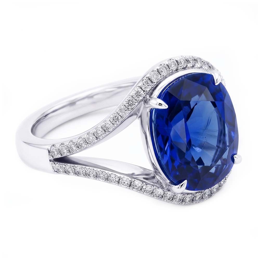 Natural Sapphire Ring 4.50ct - White Gold 14K