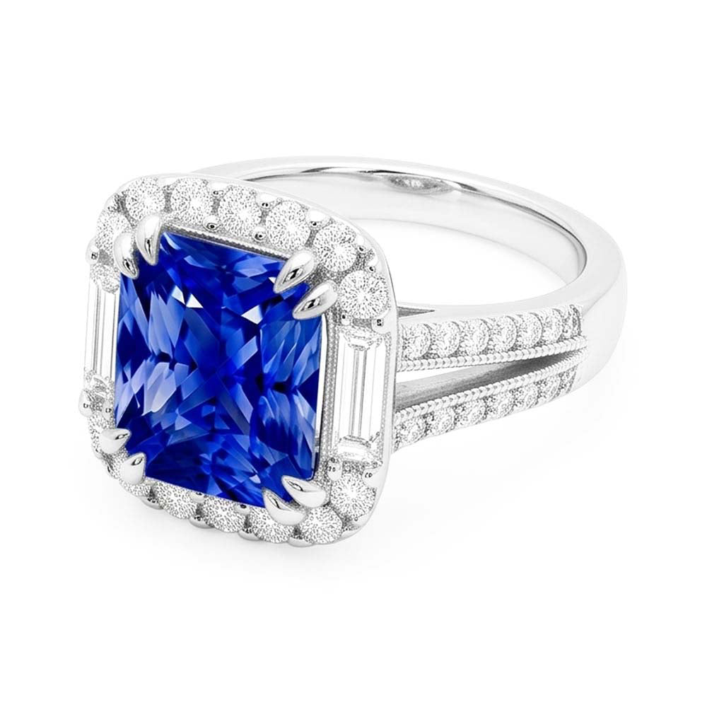 Natural Sapphire Ring 4.50ct - White Gold 14K