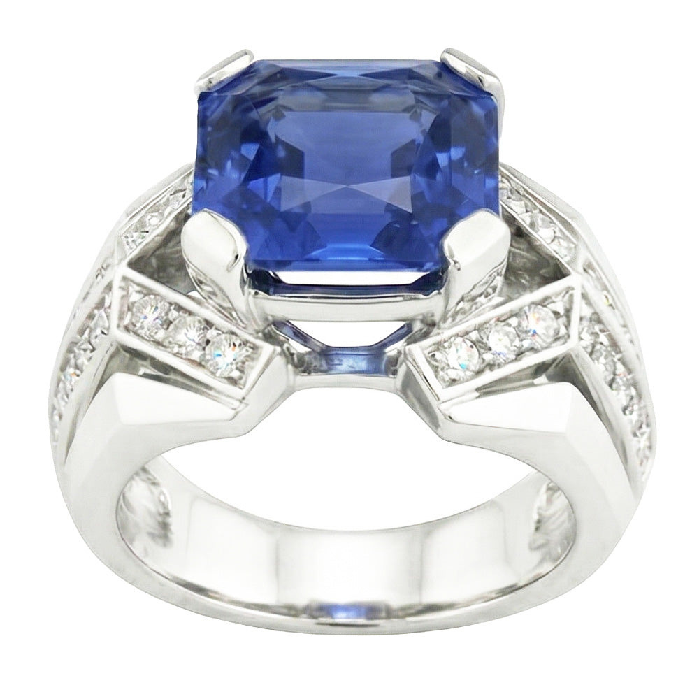 Natural Sapphire Ring 4.50ct - White Gold 14K