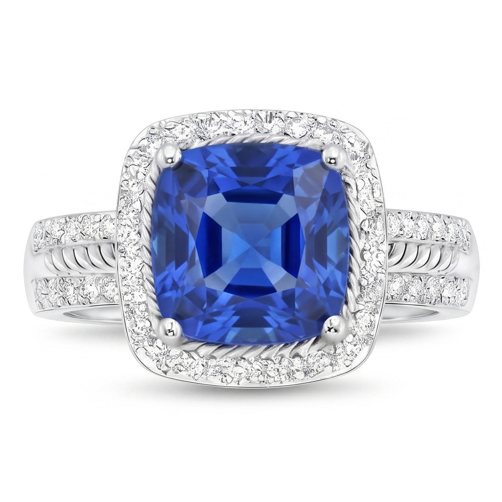 Natural Sapphire Ring 4.50ct - White Gold 14K