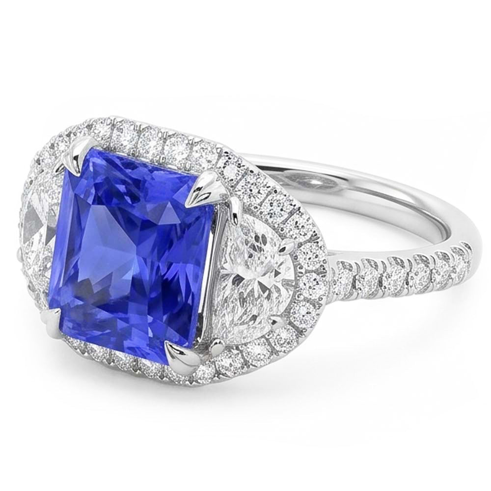 Natural Sapphire Ring 4.50ct - White Gold 14K