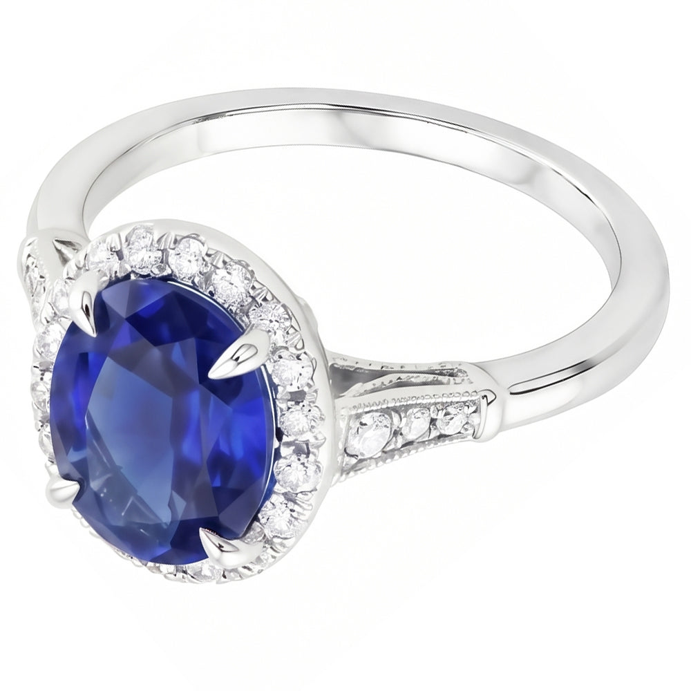 Natural Sapphire Ring 4.50ct - White Gold 14K