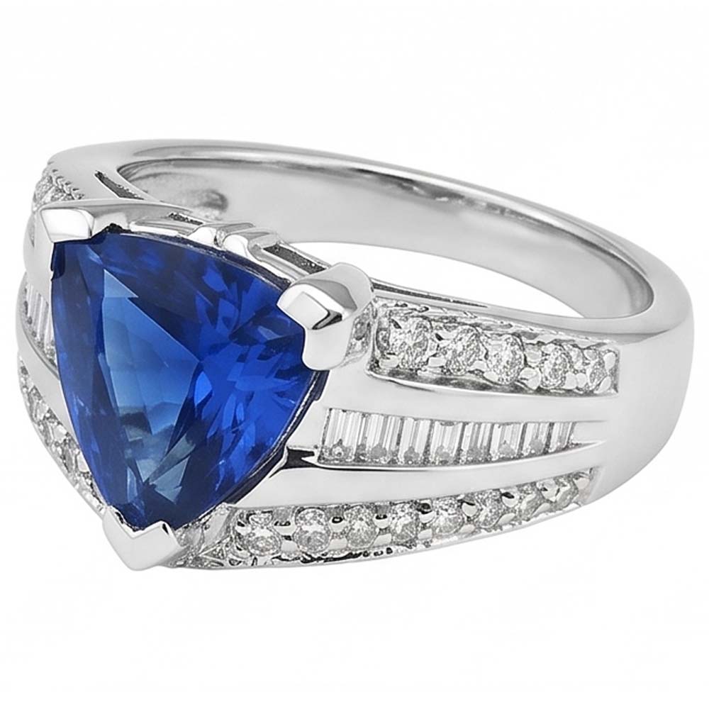 Natural Sapphire Ring 4.50ct - White Gold 14K
