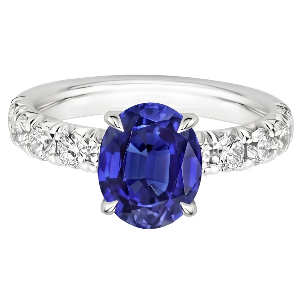 Natural Sapphire Ring 4.50ct - White Gold 14K