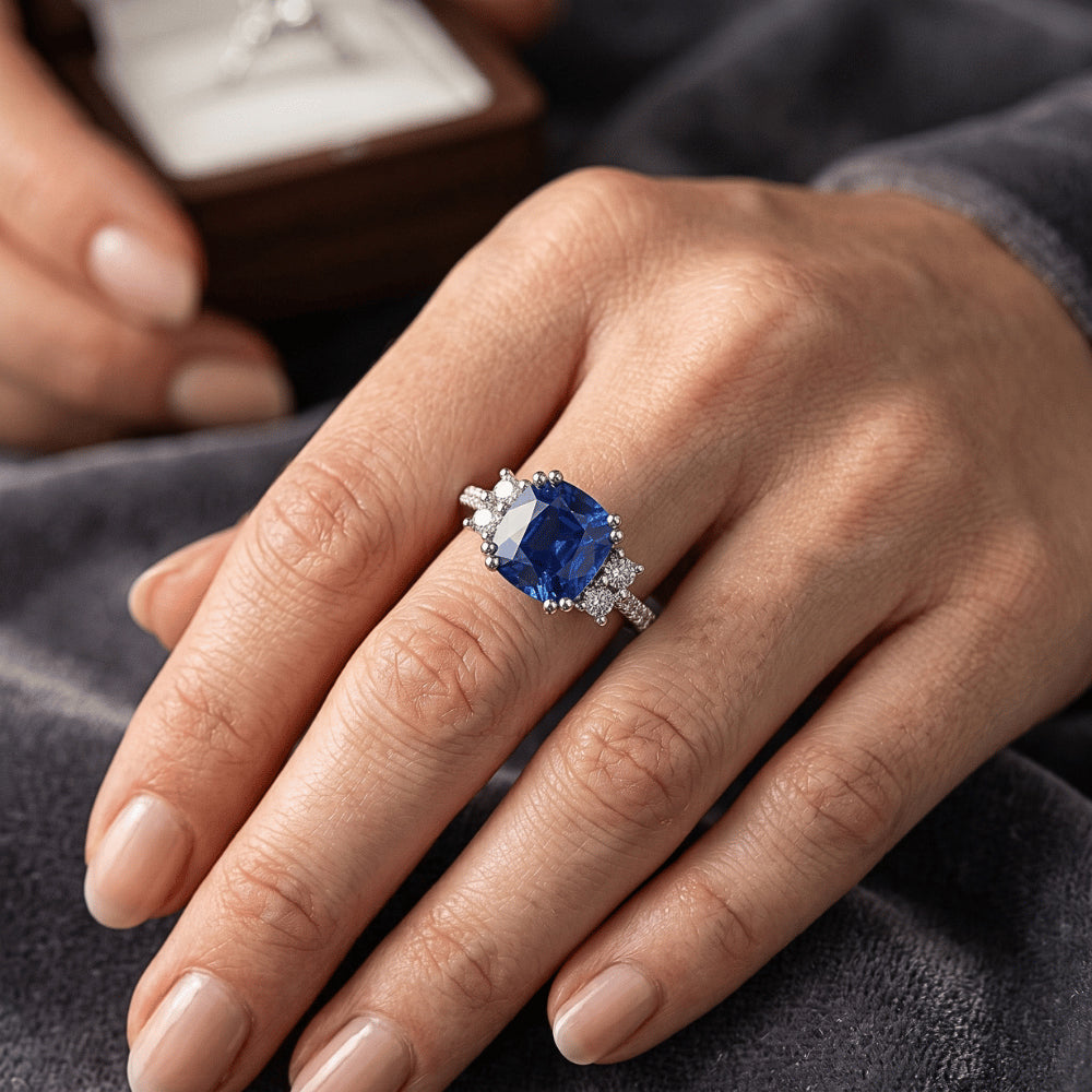 Natural Sapphire Ring 4.50ct - White Gold 14K