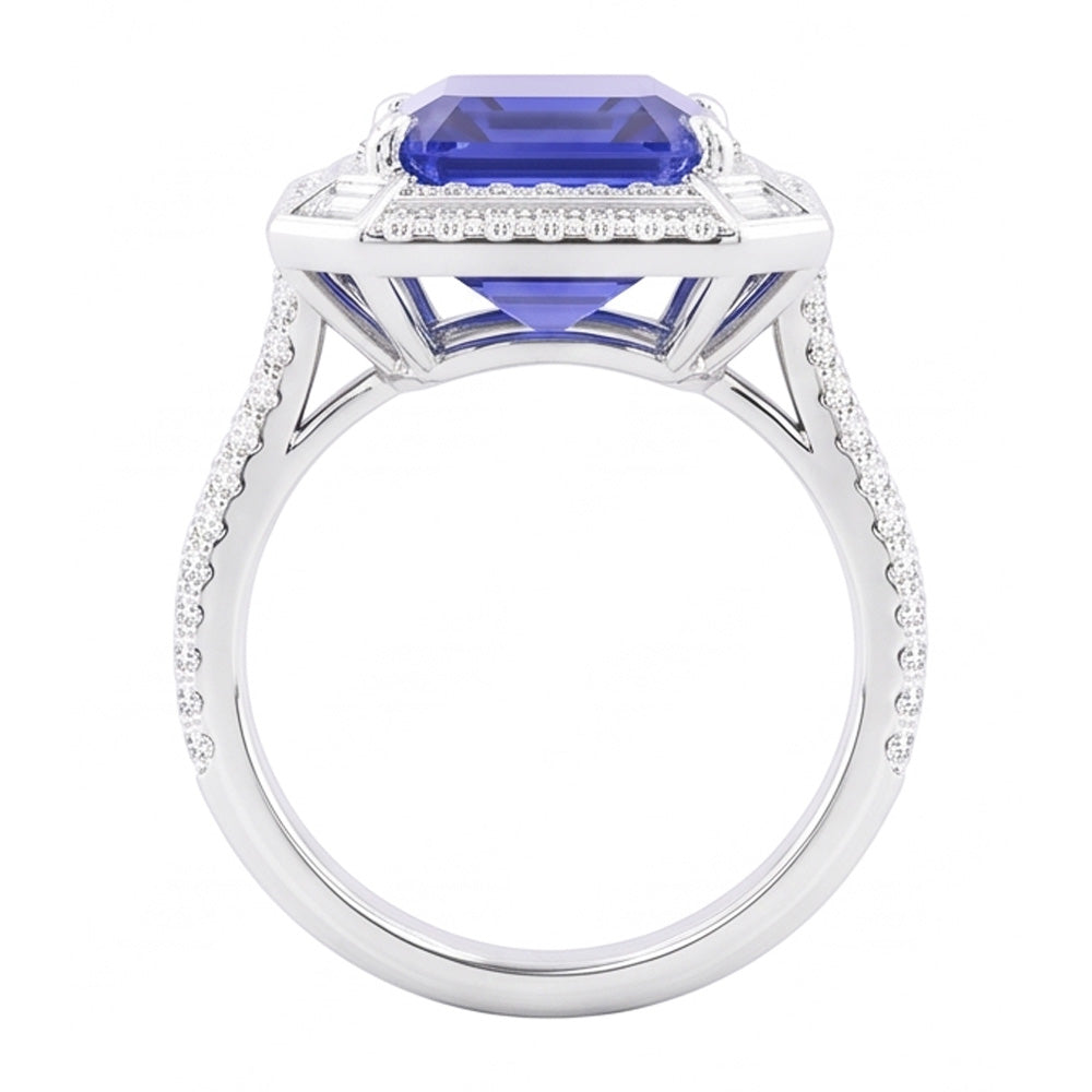 Natural Sapphire Ring 4.50ct - White Gold 14K