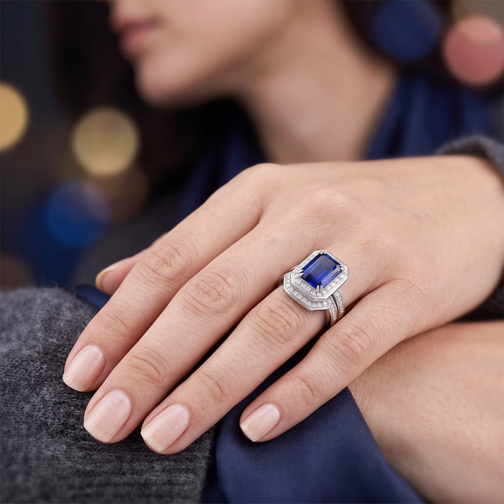 Natural Sapphire Ring 4.50ct - White Gold 14K