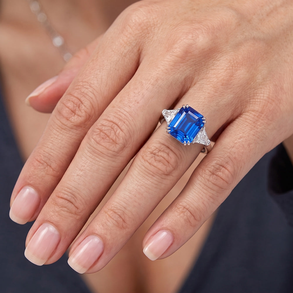 Natural Sapphire Ring 4.50ct - White Gold 14K
