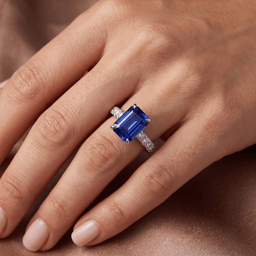 Natural Sapphire Ring 4.50ct - White Gold 14K