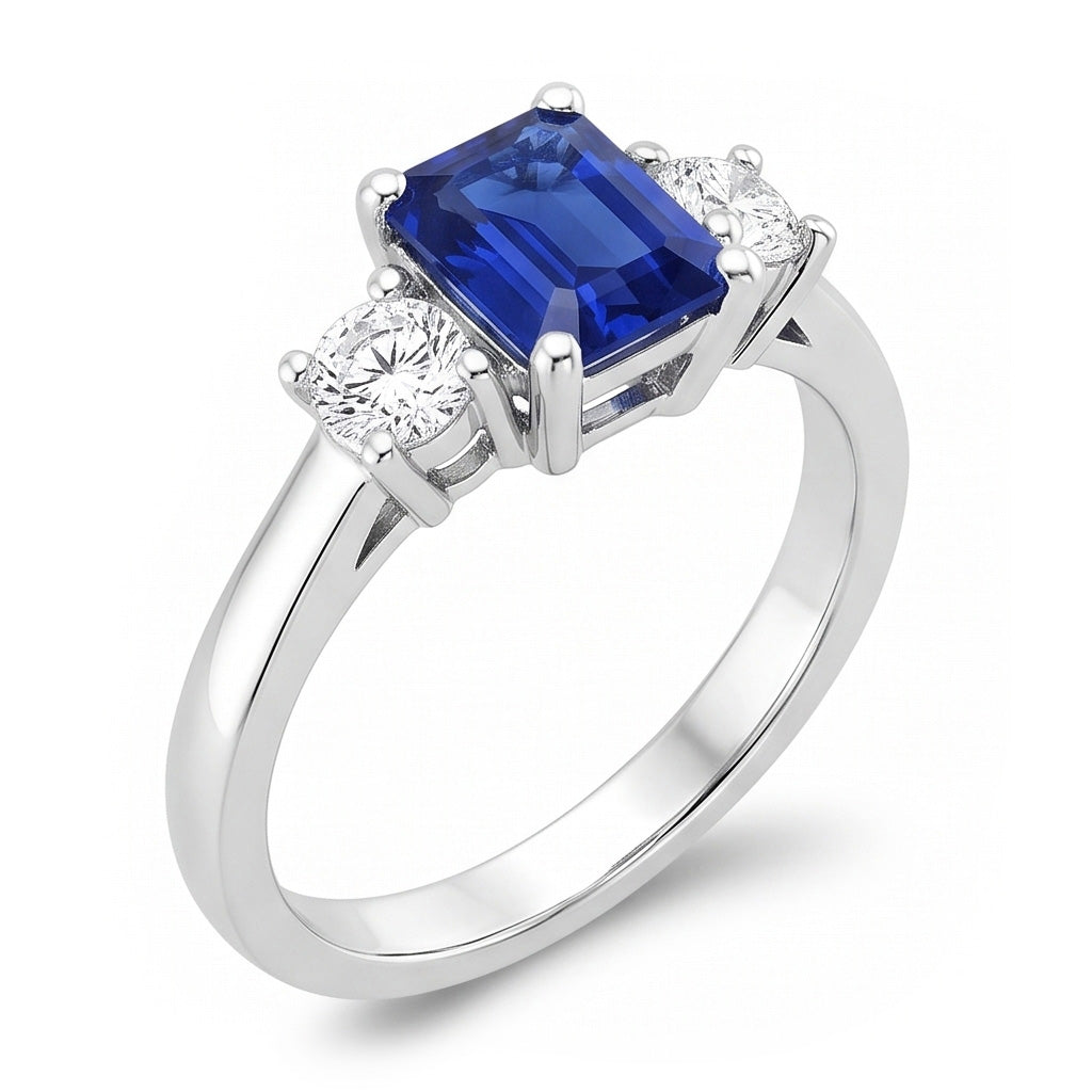 Natural Sapphire Ring 4.50ct - White Gold 14K