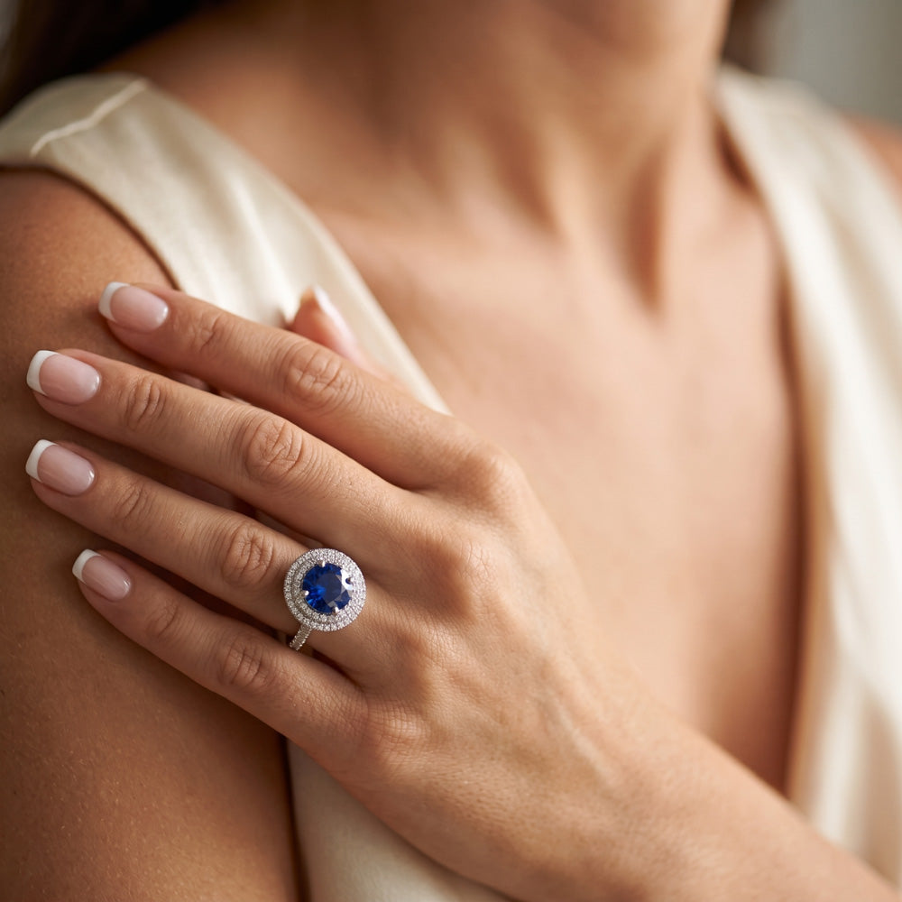 Natural Sapphire Ring 4.50ct - White Gold 14K