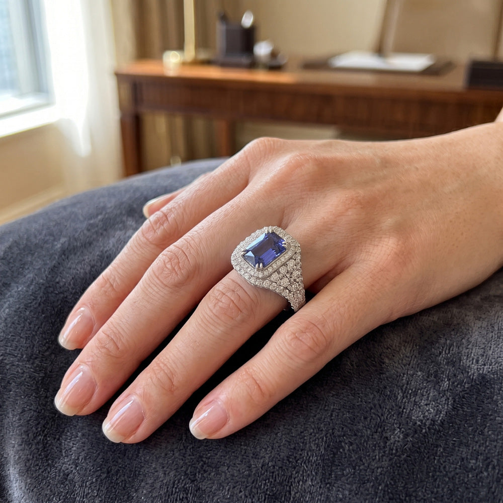 Natural Sapphire Ring 4.50ct - White Gold 14K