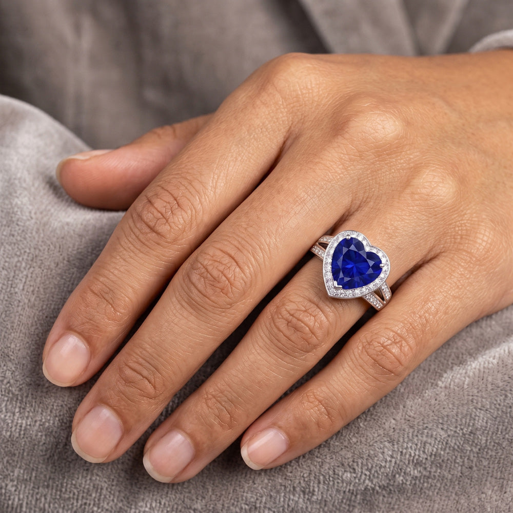 Natural Sapphire Ring 4.50ct - White Gold 14K