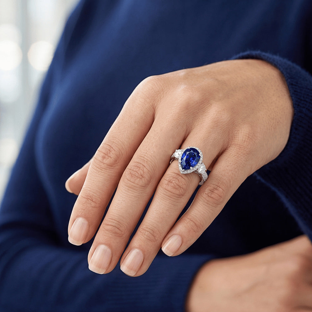 Natural Sapphire Ring 4.50ct - White Gold 14K