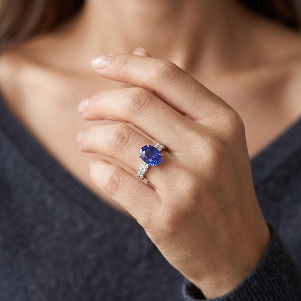 Natural Sapphire Ring 4.50ct - White Gold 14K