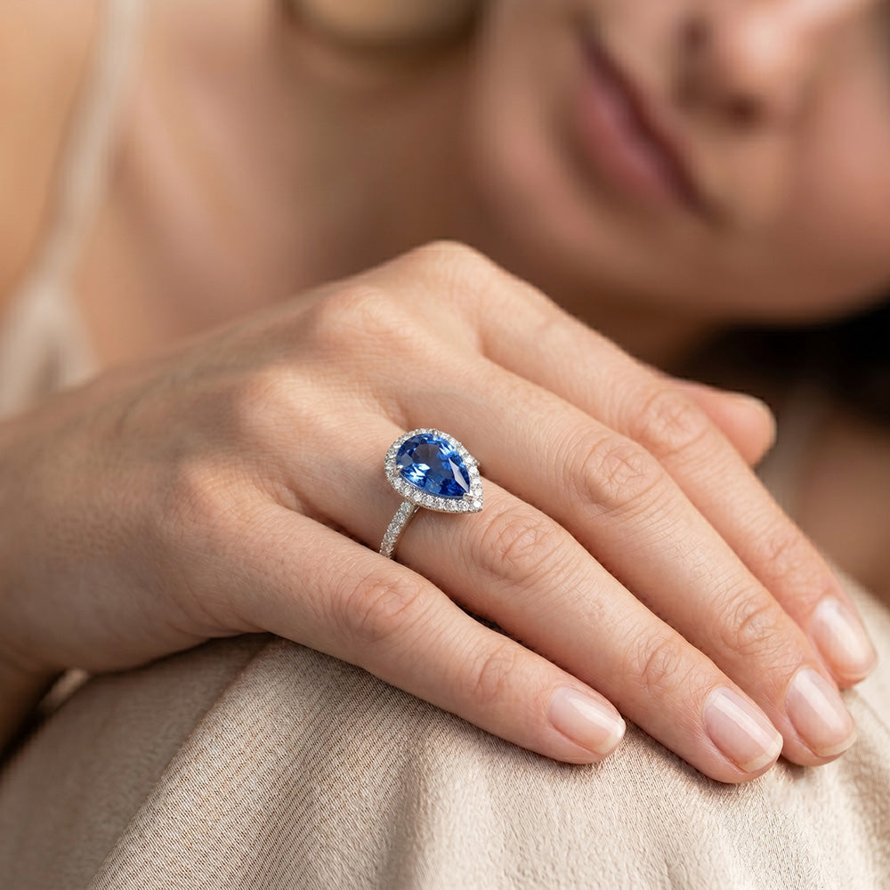 Natural Sapphire Ring 4.50ct - White Gold 14K