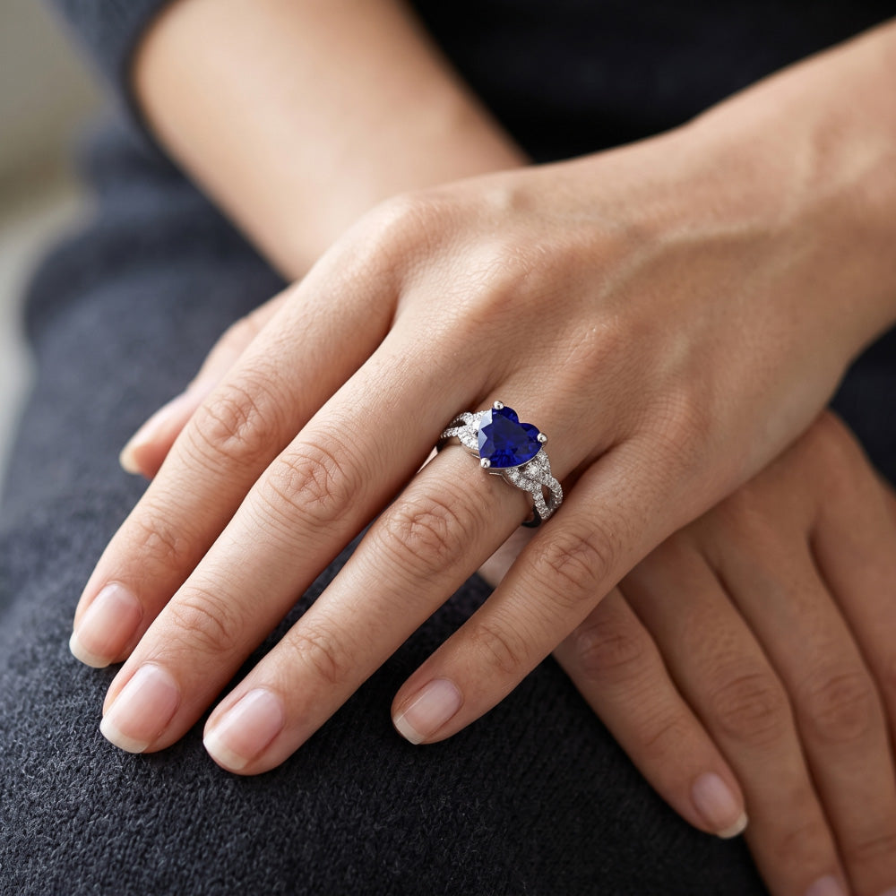 Natural Sapphire Ring 4.50ct - White Gold 14K