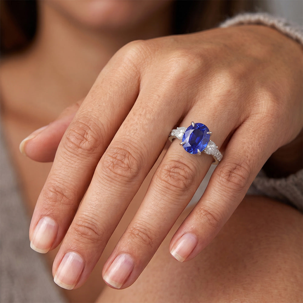 Natural Sapphire Ring 4.50ct - White Gold 14K
