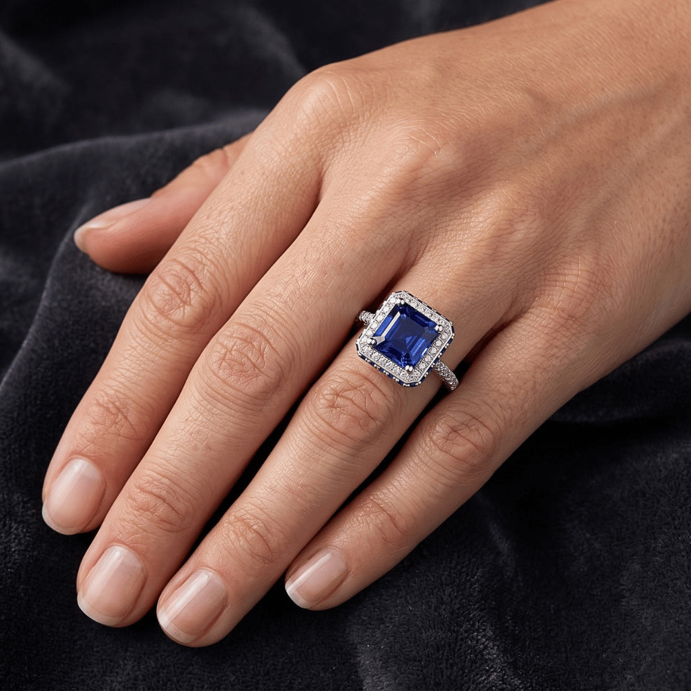 Natural Sapphire Ring 4.50ct - White Gold 14K