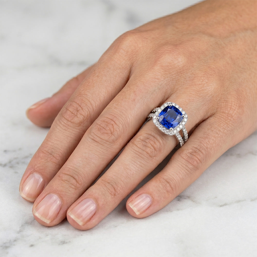 Natural Sapphire Ring 4.50ct - White Gold 14K