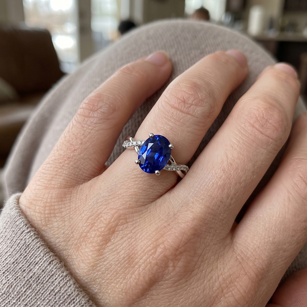 Natural Sapphire Ring 4.50ct - White Gold 14K