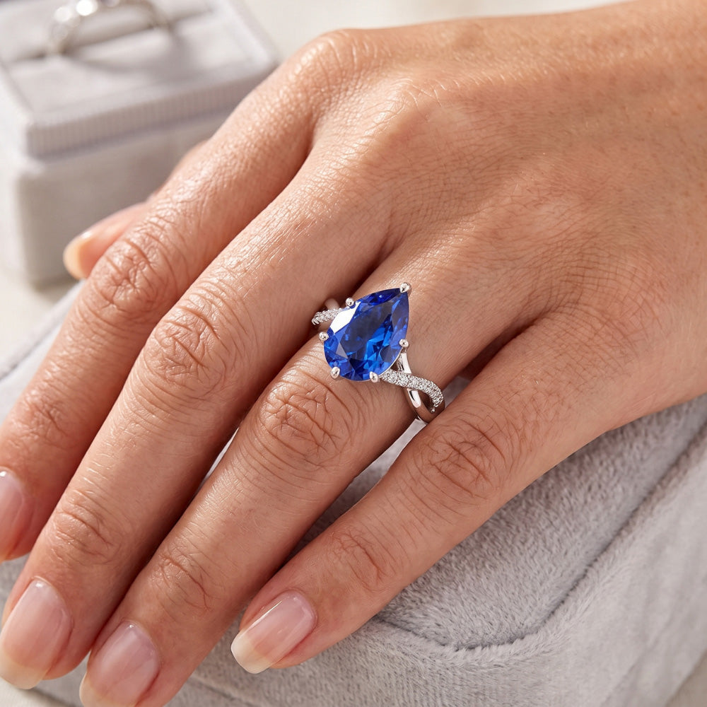 Natural Sapphire Ring 4.75ct - White Gold 14K