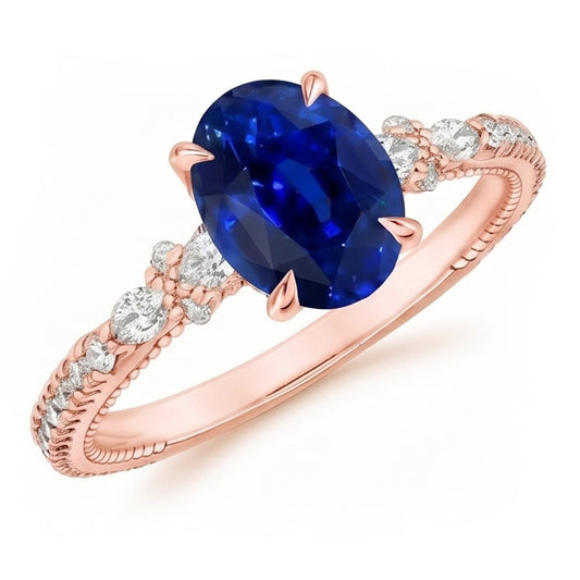 Natural Sapphire Ring 4ct - Rose Gold 14K
