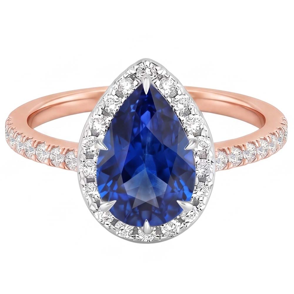 Natural Sapphire Ring 4ct - Two Tone 14K Gold