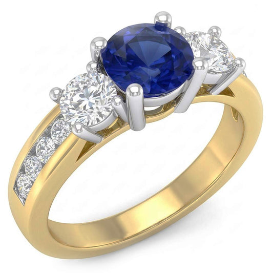 Natural Sapphire Ring 4ct - Two Tone 14K Gold