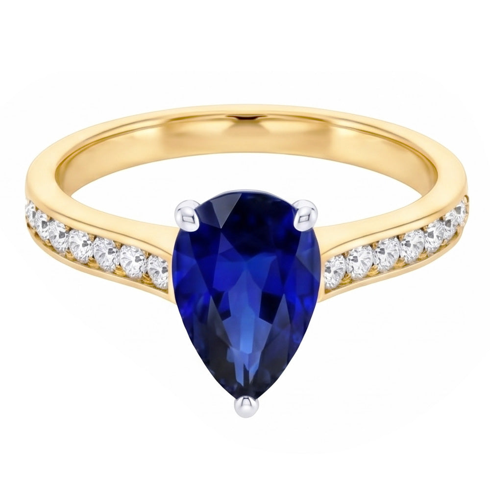 Natural Sapphire Ring 4ct - Two Tone 14K Gold