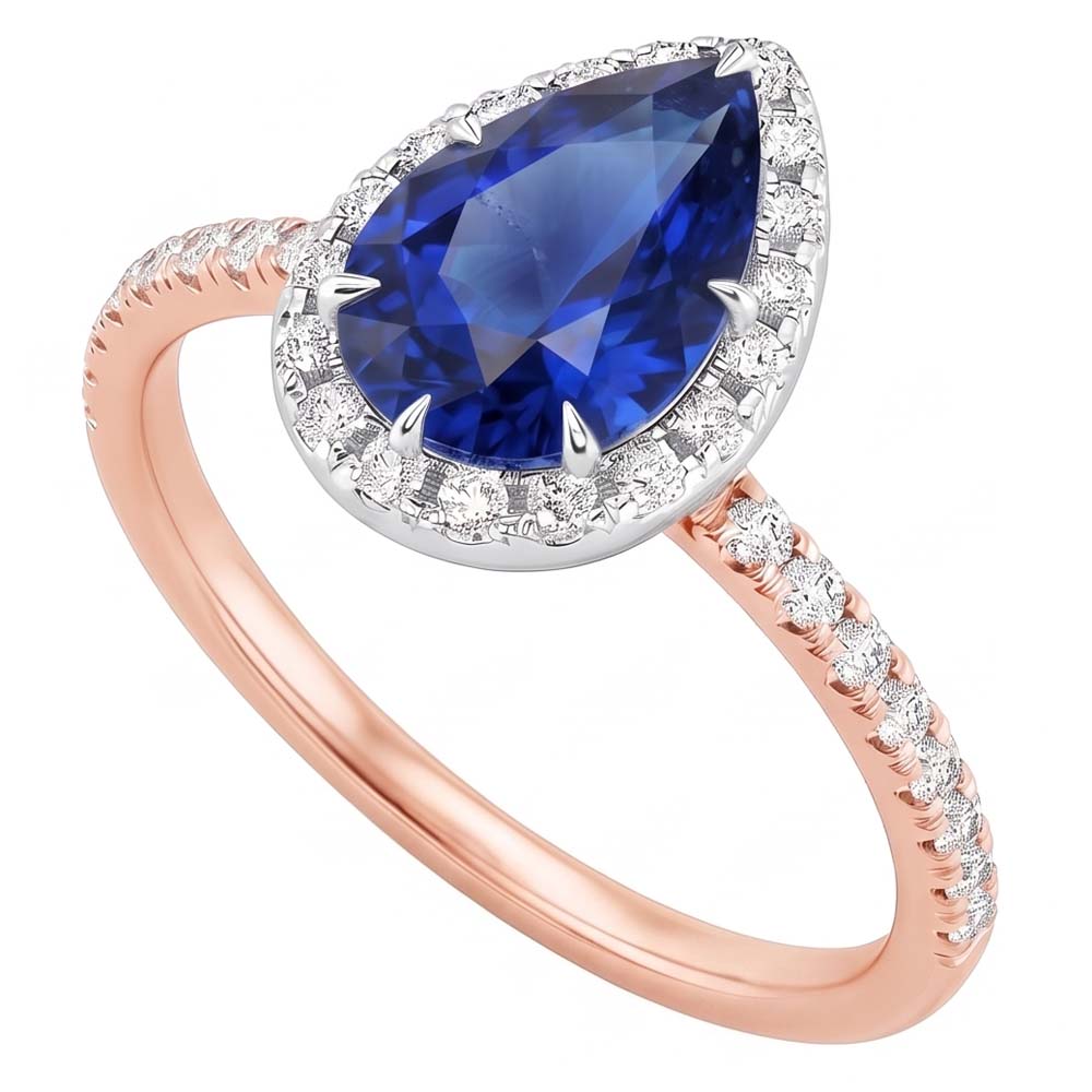 Natural Sapphire Ring 4ct - Two Tone 14K Gold