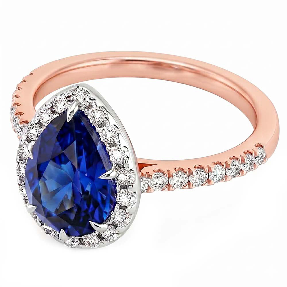 Natural Sapphire Ring 4ct - Two Tone 14K Gold
