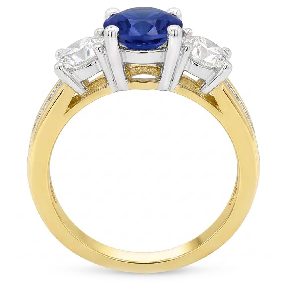 Natural Sapphire Ring 4ct - Two Tone 14K Gold