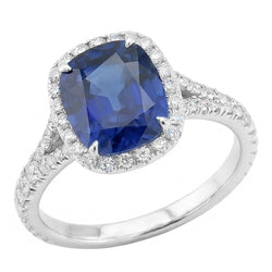 Natural Sapphire Ring 4ct - White Gold 14K