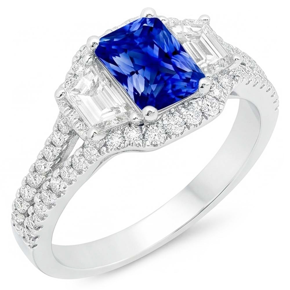 Natural Sapphire Ring 4ct - White Gold 14K