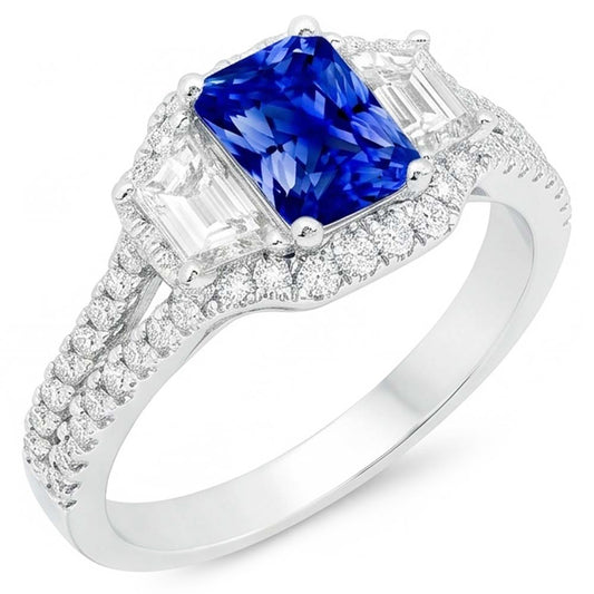 Natural Sapphire Ring 4ct - White Gold 14K