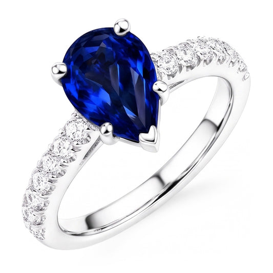 Natural Sapphire Ring 4ct - White Gold 14K