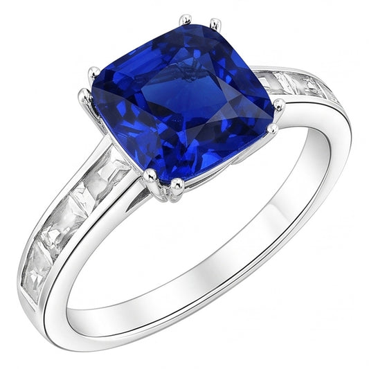 Natural Sapphire Ring 4ct - White Gold 14K