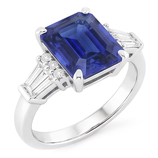 Natural Sapphire Ring 4ct - White Gold 14K