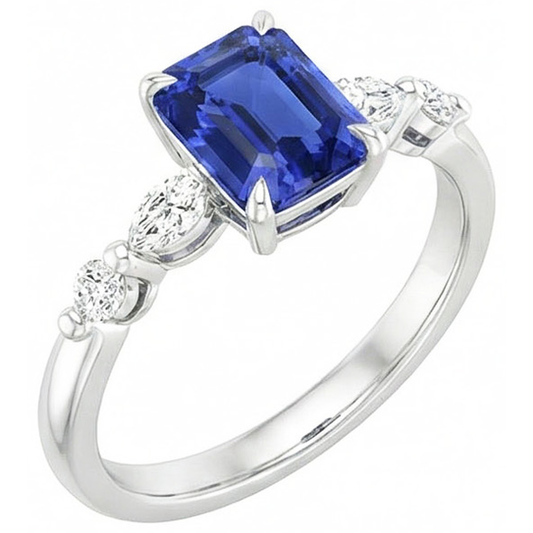 Natural Sapphire Ring 4ct - White Gold 14K