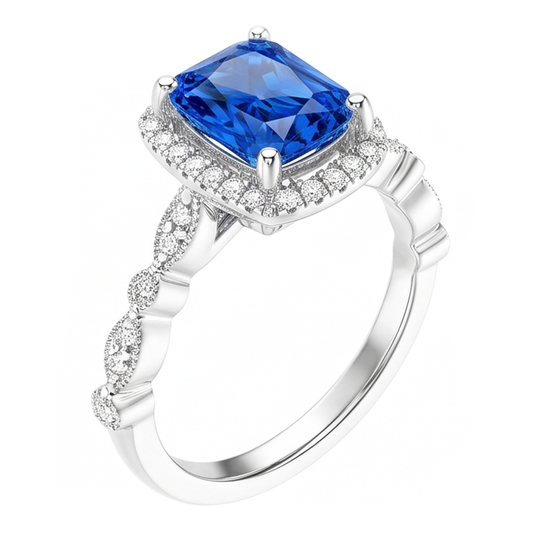Natural Sapphire Ring 4ct - White Gold 14K