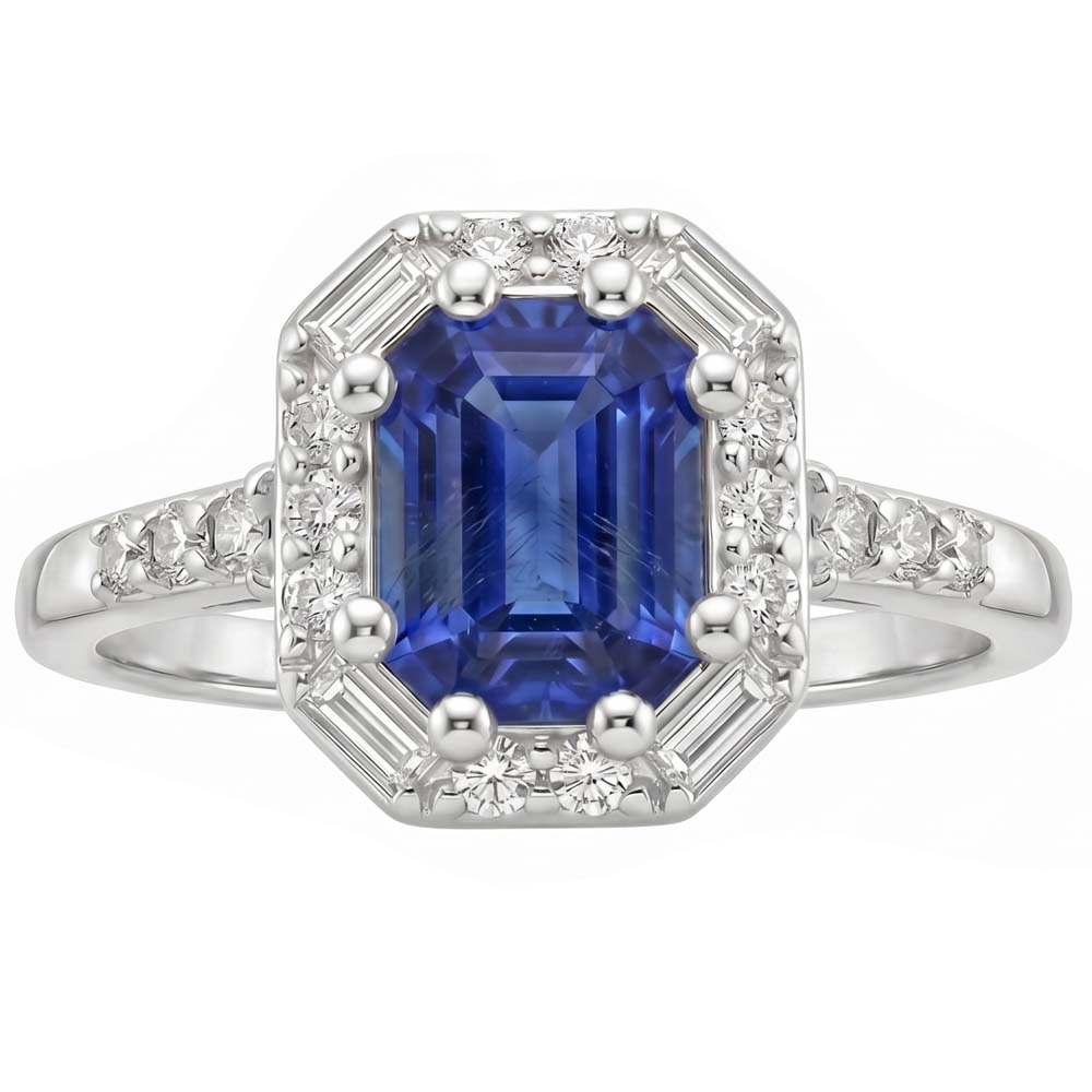 Natural Sapphire Ring 4ct - White Gold 14K