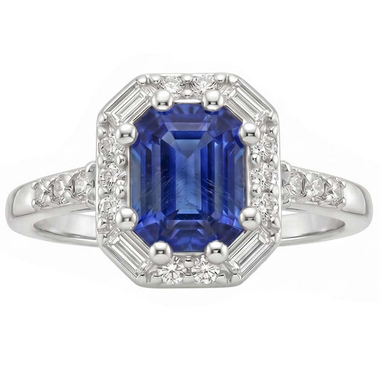 Natural Sapphire Ring 4ct - White Gold 14K