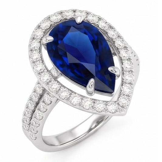 Natural Sapphire Ring 4ct - White Gold 14K
