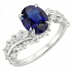 Natural Sapphire Ring 4ct - White Gold 14K