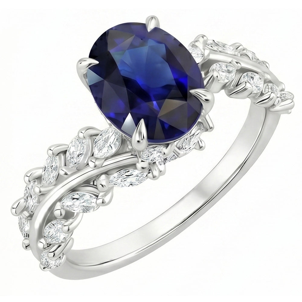 Natural Sapphire Ring 4ct - White Gold 14K
