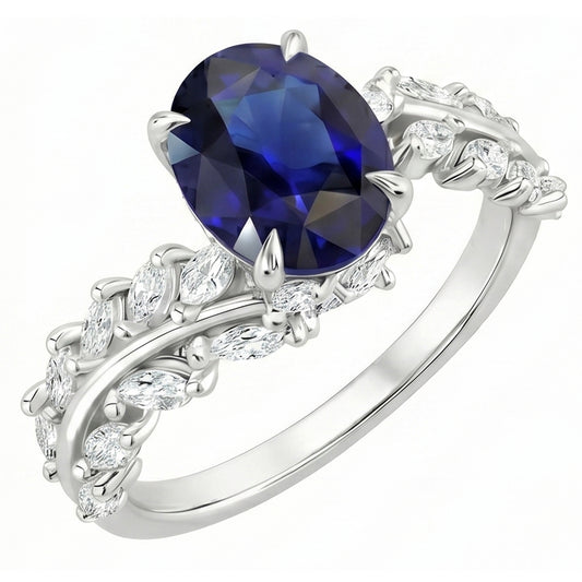 Natural Sapphire Ring 4ct - White Gold 14K