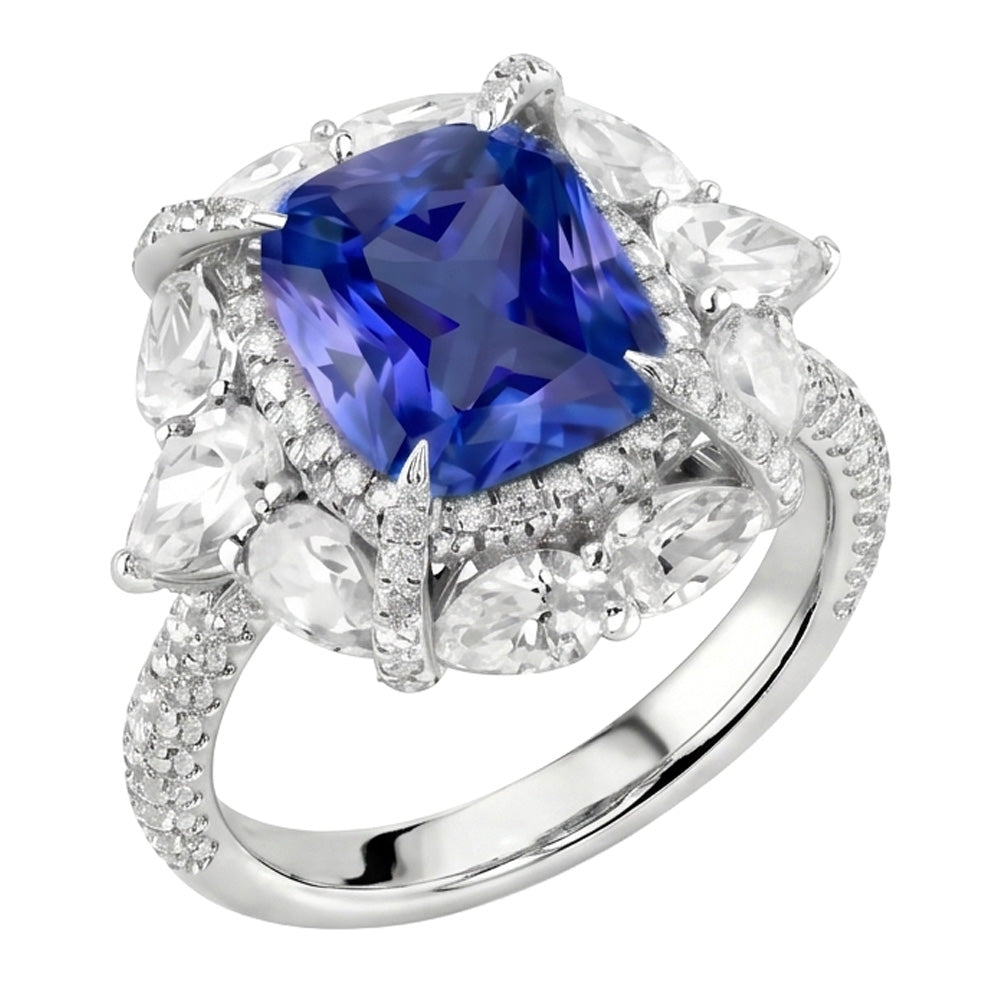 Natural Sapphire Ring 4ct - White Gold 14K